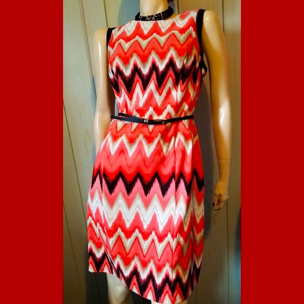 DRESSBARN Abstract Zig-Zag FLAME PRINT Shift Dress